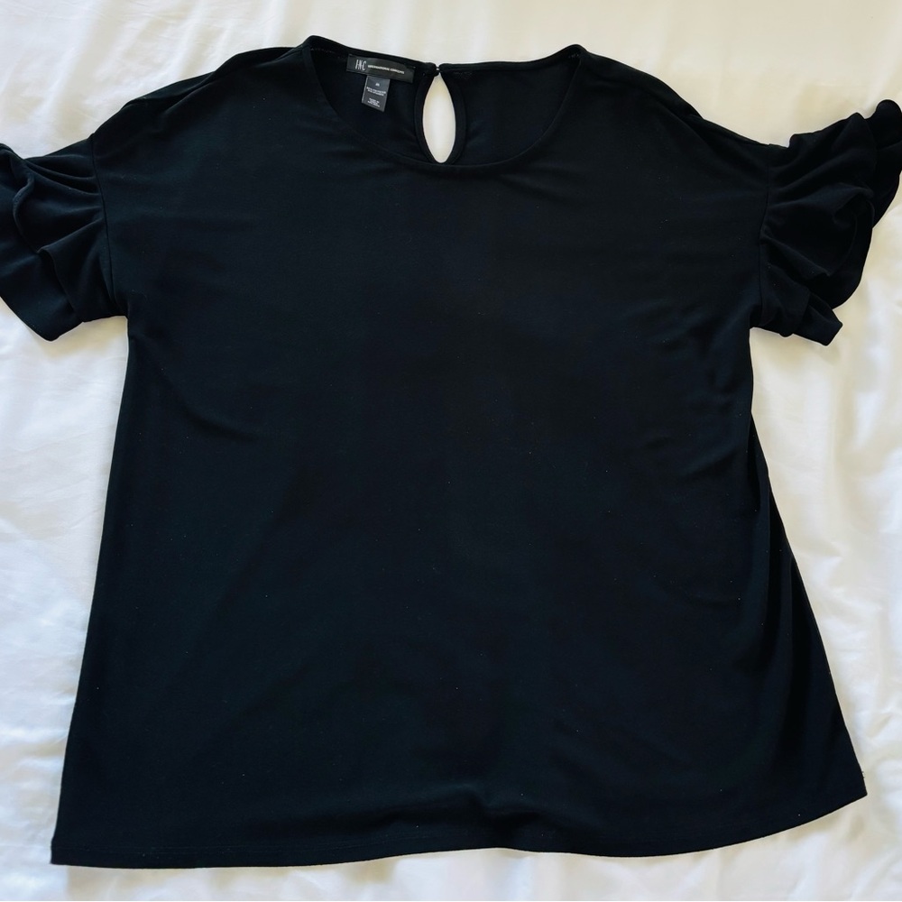 Inc. Black Ruffle Sleeve Top